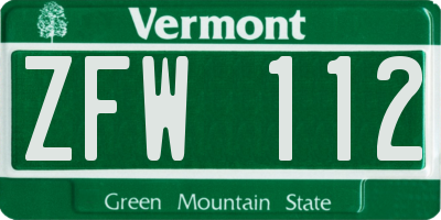 VT license plate ZFW112