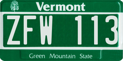 VT license plate ZFW113