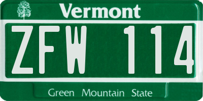 VT license plate ZFW114