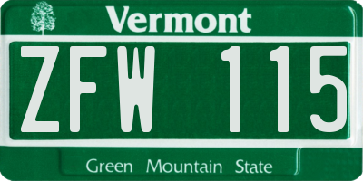 VT license plate ZFW115