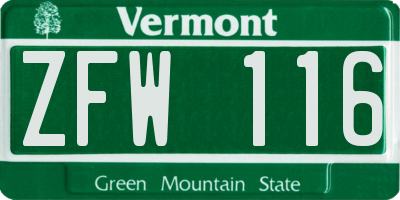 VT license plate ZFW116