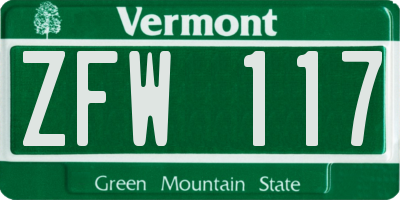VT license plate ZFW117