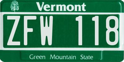 VT license plate ZFW118