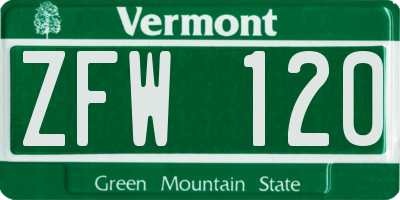VT license plate ZFW120