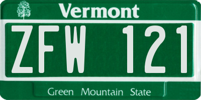 VT license plate ZFW121