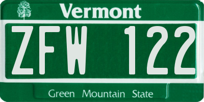 VT license plate ZFW122