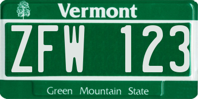 VT license plate ZFW123
