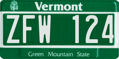 VT license plate ZFW124