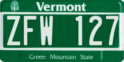 VT license plate ZFW127