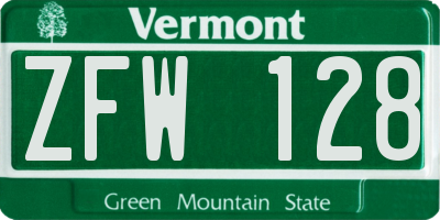 VT license plate ZFW128