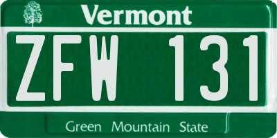 VT license plate ZFW131
