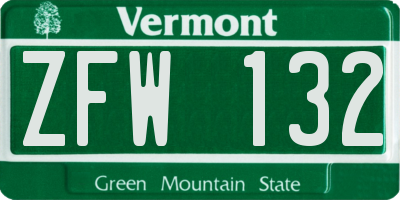 VT license plate ZFW132