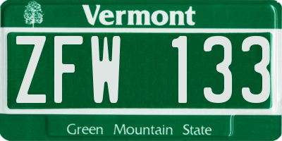 VT license plate ZFW133