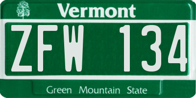 VT license plate ZFW134