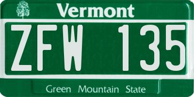 VT license plate ZFW135