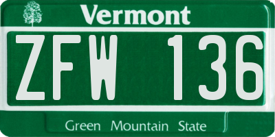 VT license plate ZFW136