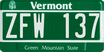 VT license plate ZFW137