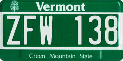 VT license plate ZFW138