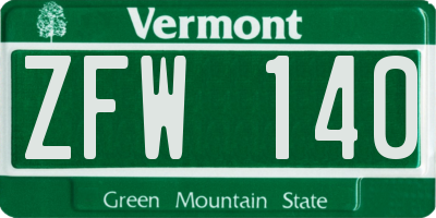 VT license plate ZFW140