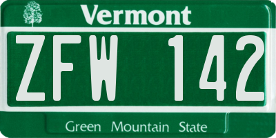 VT license plate ZFW142
