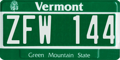 VT license plate ZFW144