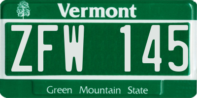 VT license plate ZFW145