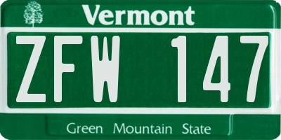 VT license plate ZFW147