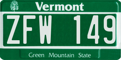 VT license plate ZFW149