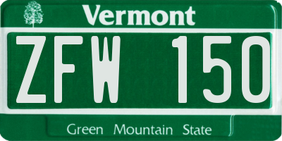 VT license plate ZFW150