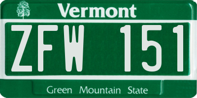VT license plate ZFW151
