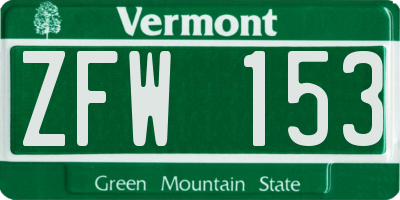 VT license plate ZFW153
