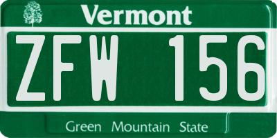 VT license plate ZFW156