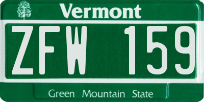 VT license plate ZFW159