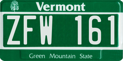 VT license plate ZFW161