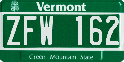 VT license plate ZFW162
