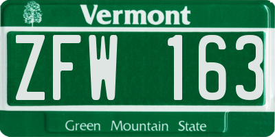 VT license plate ZFW163