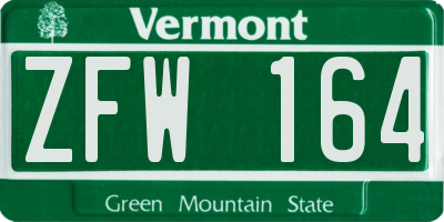 VT license plate ZFW164