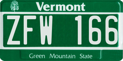 VT license plate ZFW166