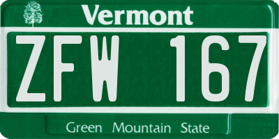 VT license plate ZFW167