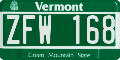 VT license plate ZFW168