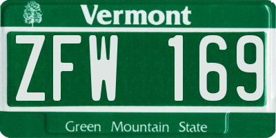 VT license plate ZFW169