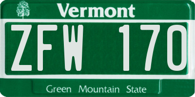 VT license plate ZFW170