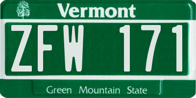 VT license plate ZFW171