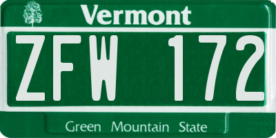 VT license plate ZFW172