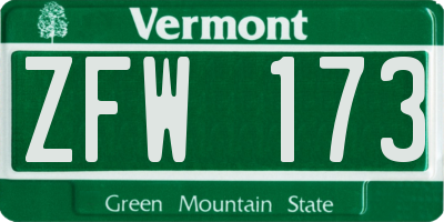 VT license plate ZFW173