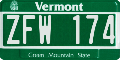 VT license plate ZFW174