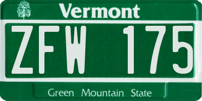 VT license plate ZFW175
