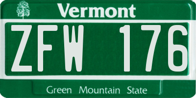 VT license plate ZFW176