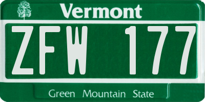 VT license plate ZFW177