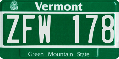 VT license plate ZFW178